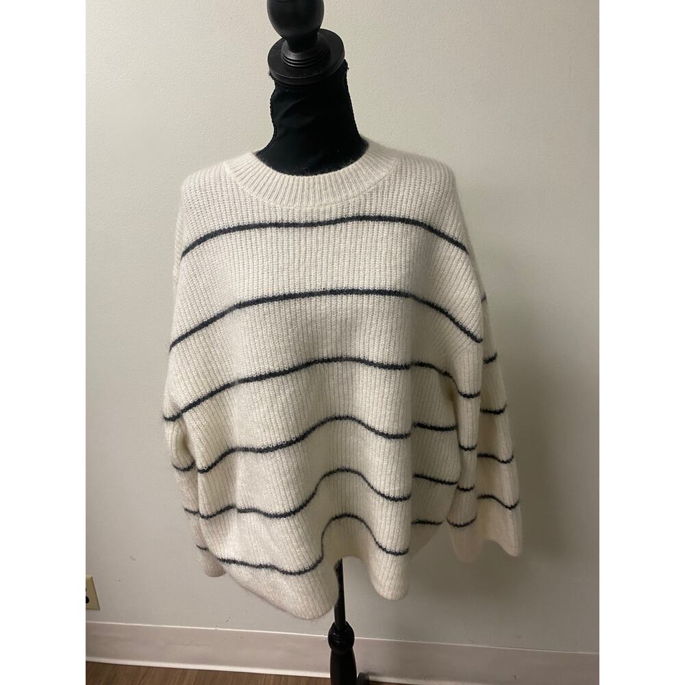 COS White Black Stripe Long Sleeve Knit Boxy Sweater Sz M